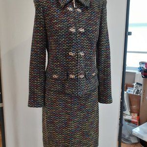 St. John Knit Tweed Couture Set Jacket Skirt Suit Green/mixed